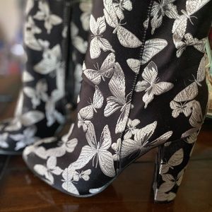 Neiman Marcus black silver ankle boots